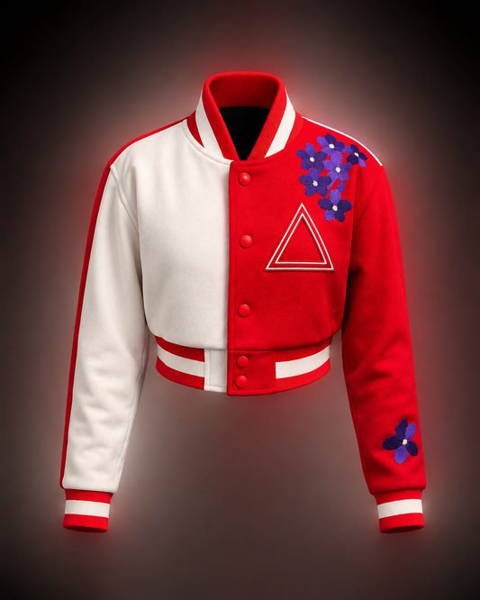 1913 Crimson & Cream Cropped Varsity Jacket (PreOrder)