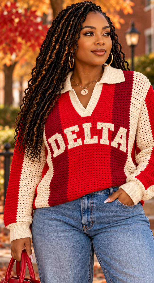Delta Striped Mesh Knit Sweater