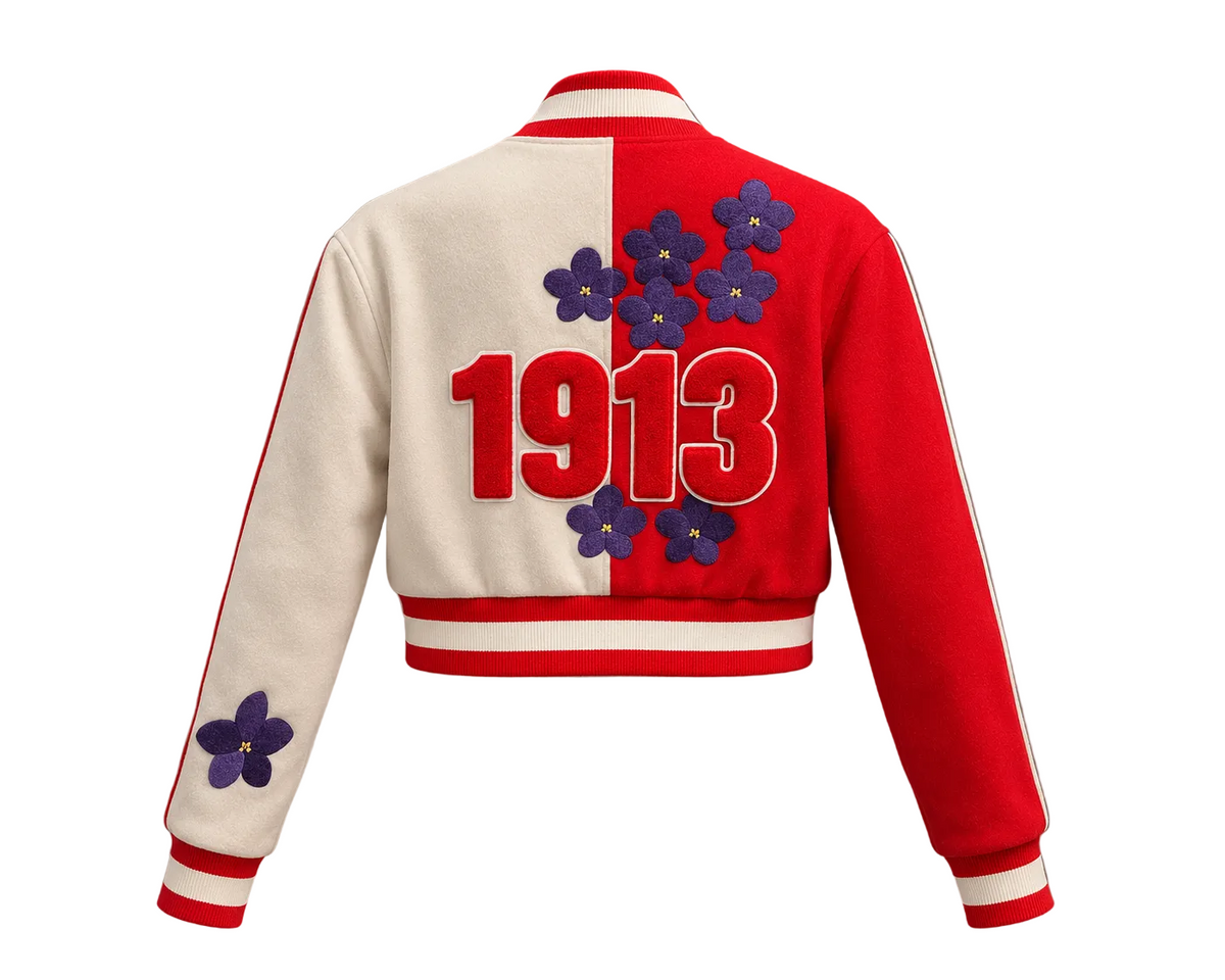 1913 Crimson & Cream Cropped Varsity Jacket
