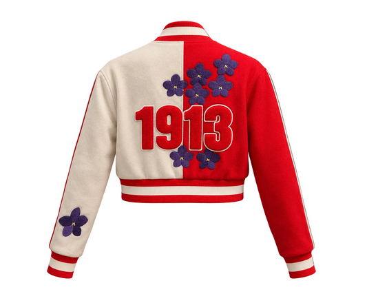 1913 Crimson & Cream Cropped Varsity Jacket