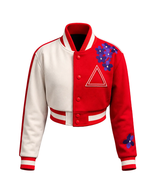 1913 Crimson & Cream Cropped Varsity Jacket