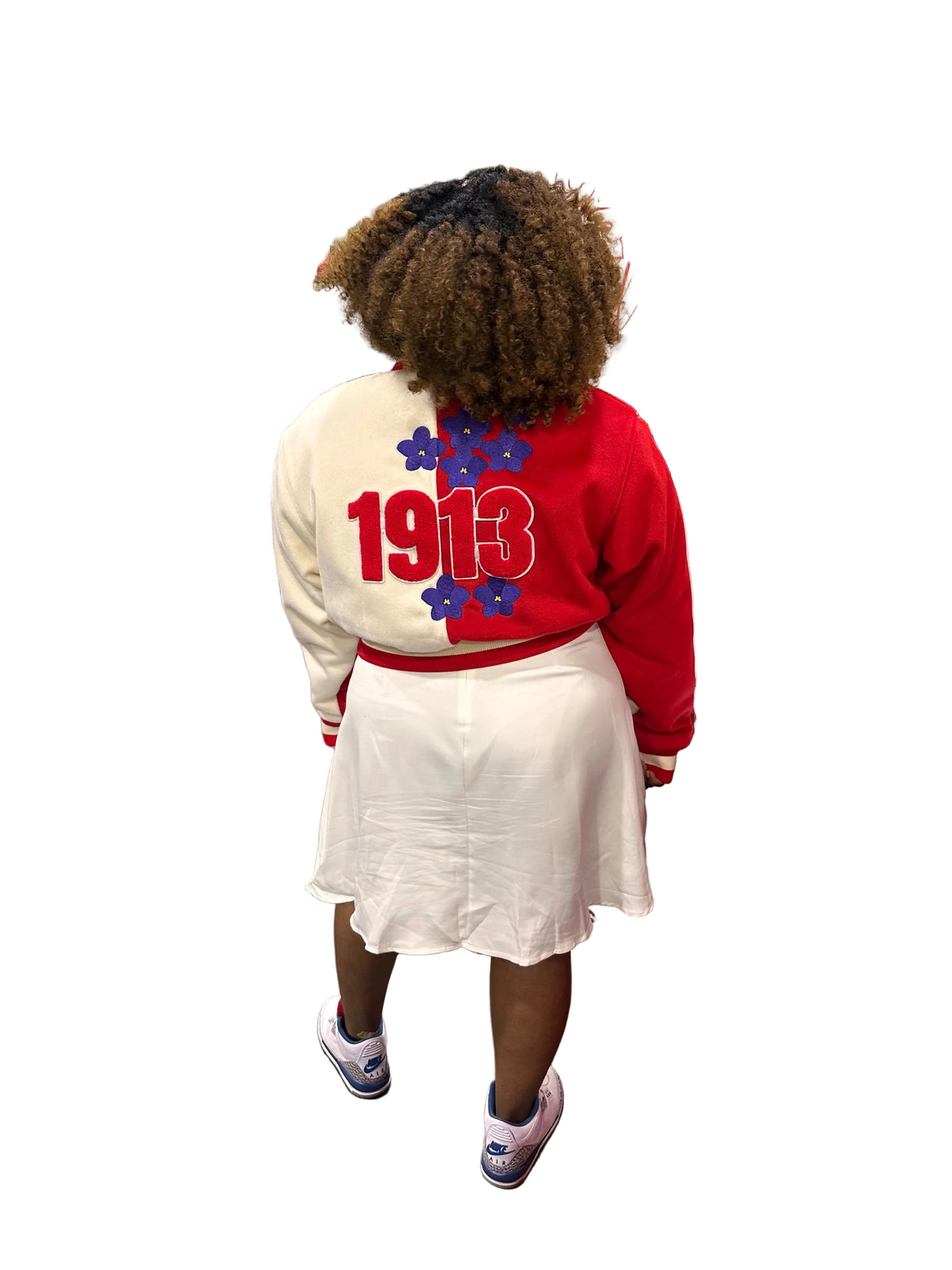 1913 Crimson & Cream Cropped Varsity Jacket