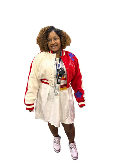 1913 Crimson & Cream Cropped Varsity Jacket