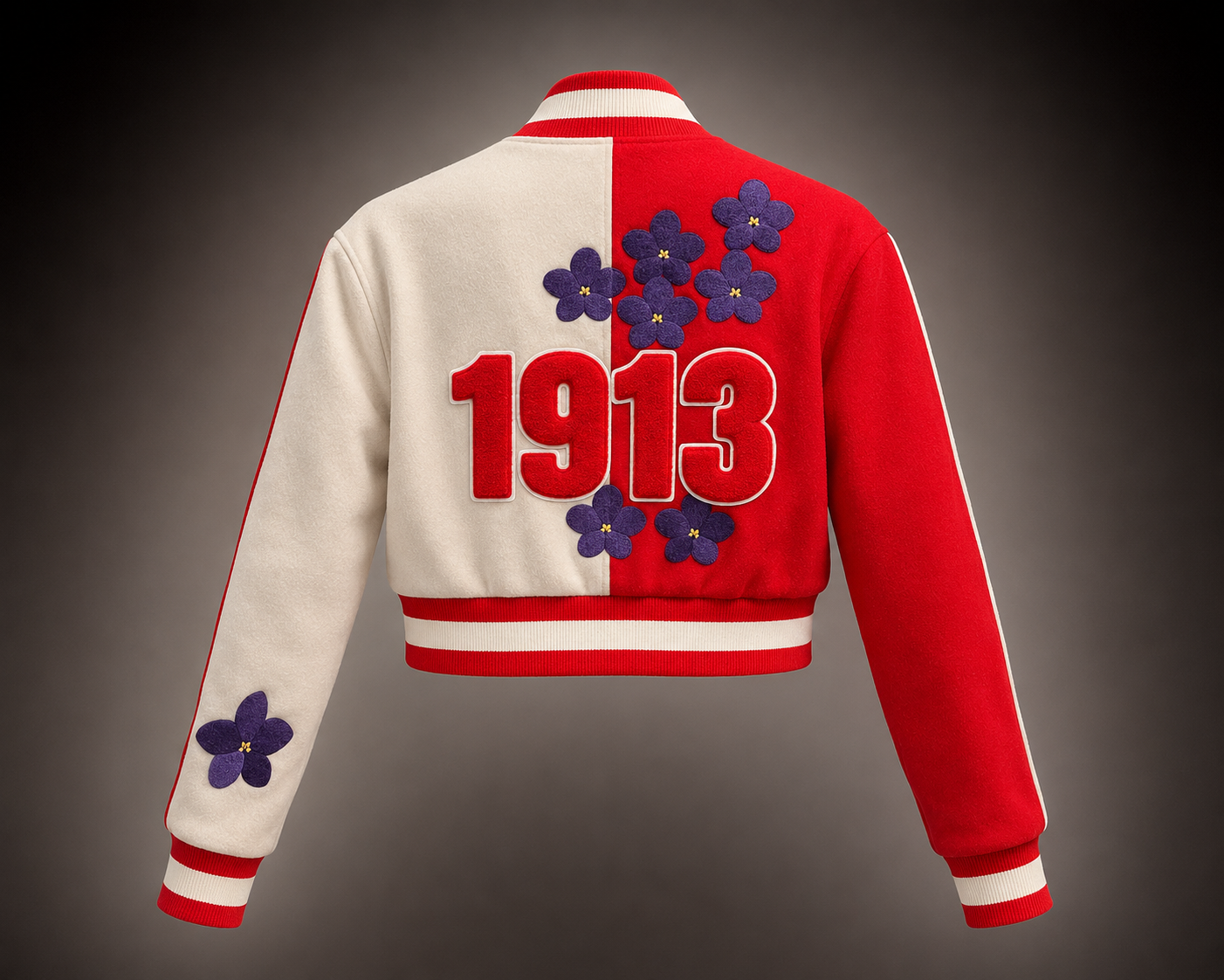 1913 Crimson & Cream Cropped Varsity Jacket (PreOrder)