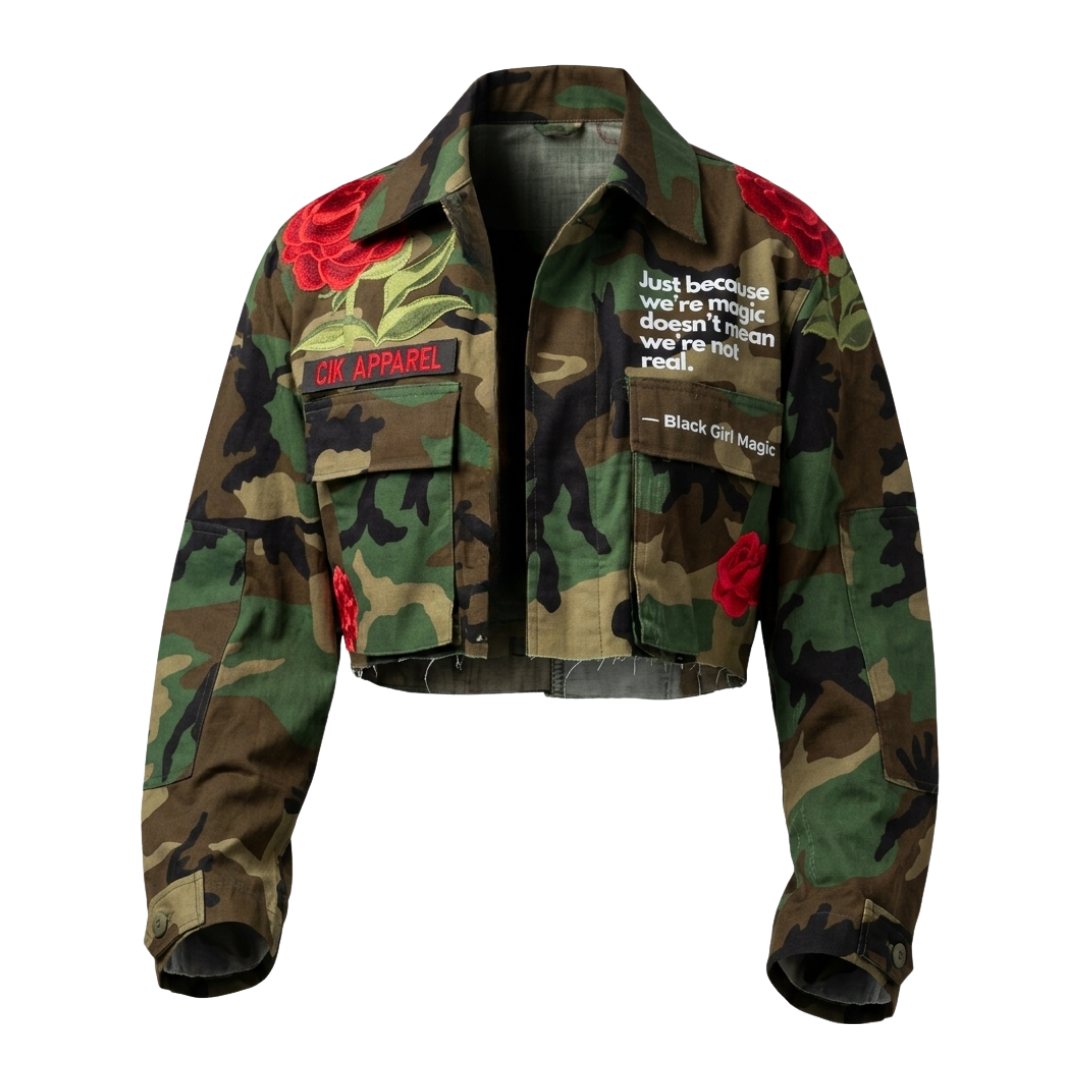 Just Because Rose Cropped Camo Jacket