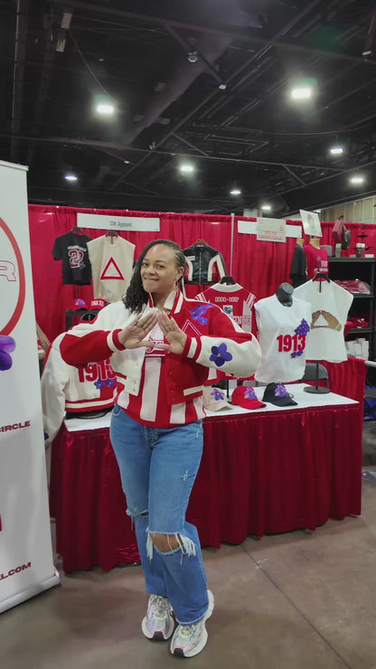 1913 Crimson & Cream Cropped Varsity Jacket